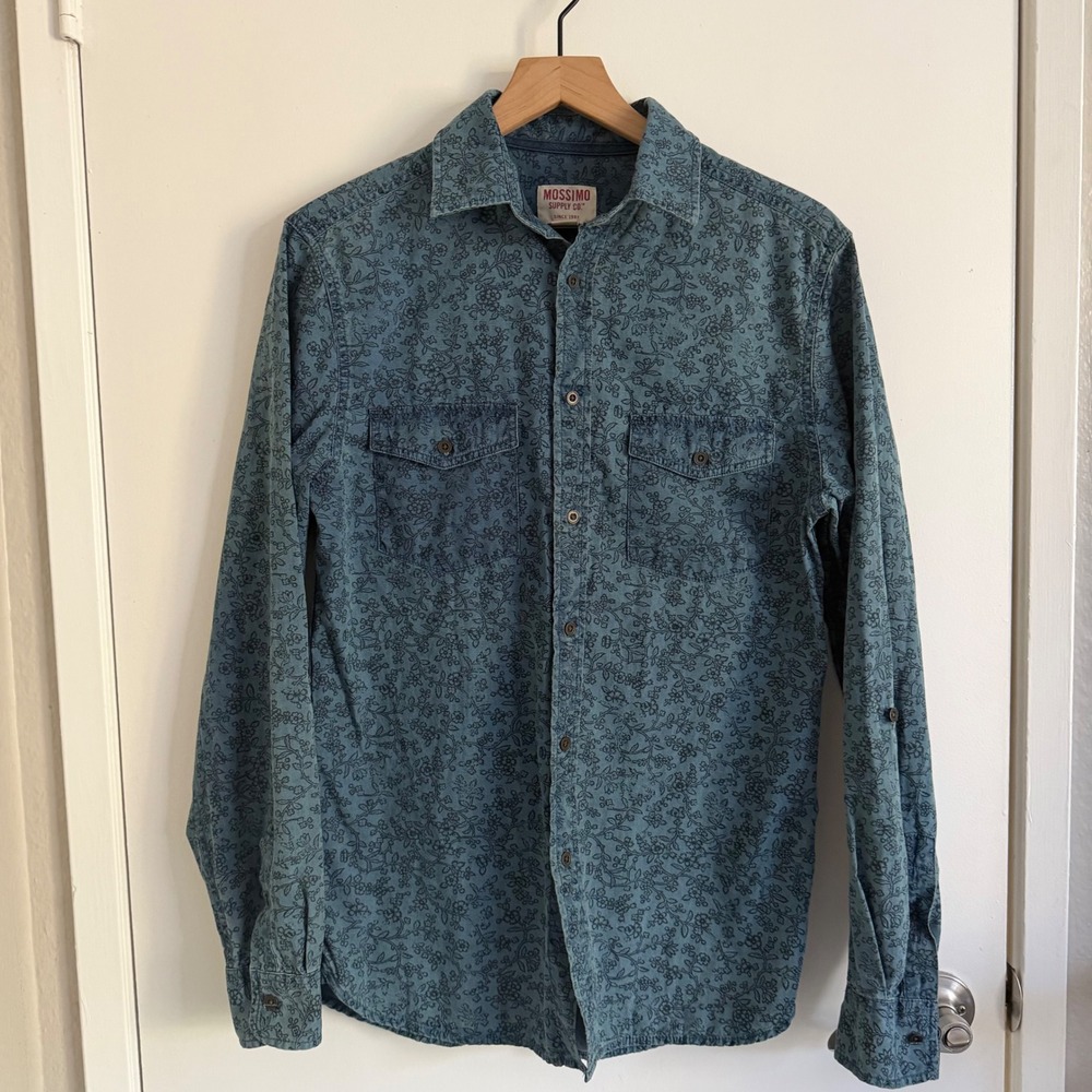 Blue Floral Cotton Button Down Roll Tab Sleeve Shirt Small Heritage Equestrian